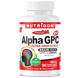 Nutridom Alpha GPC 99% 400mg - Choline Supplement, Acetylcholine, L-alpha-Glycerophosphorylcholine, Supports Brain and Cognition Health, Non-GMO, Vegan, Gluten Free, Soy Free, and Dairy Free, 90 Veggie Capsules