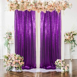 AMZLOKAE Sequin Curtain 1 Panel 2FTx8FT Purple Sequin Backdrop Curtain Backdrop for Photography Glitter Backdrop Fabric Backdrop 96 Inches Shower Curtain Birthday Backdrop Wedding(2FTx8FT, Purple)