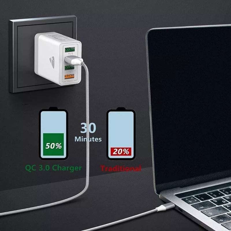 Lagom Enchufe Usb Clavija48w Carga Rápida3.0 4puertos Para Celular