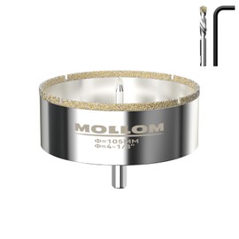 Mollom 4-1/8" (105mm) Diamond Hole Saw with 2Pcs Removable Pilot Drill Bit Smooth Cutting for Porcelain Tiles,Glass,Ceramic,Marble,Fiberglass,etc