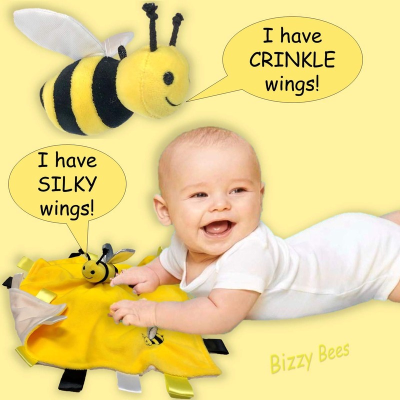 Yelllow Baby Bee Plush Comfort Security Tag Taggy Blanket and