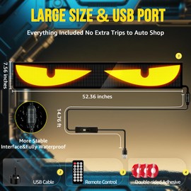 52.4" Large Size Windshield Eyes for Car -Devil Eye Light HCYHNB 5V USB with Customizable APP & Remote Control, Programmable LED Sign for Semi Trucks/Cars (52"x8"-1PC)