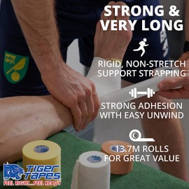 TIGERTAPES - Pack of 3 Zinc Oxide Tape (5cm x 13.7m)- Extra Long - Easy Tear, Strong Rigid Non-Stretch Strapping for Sports Injuries and Support, Hypoallergenic, Strong Adhesion, Conforming - White…
