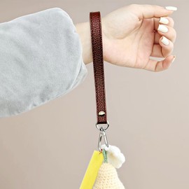 JMZLLRX 2 PCS Leather Wristlet Strap, 20cm/7.87" Long Leather Wrist Lanyard Hand Strap Replacement, Keychain Hand Strap for Wallet Purse Clutch, Keychain Bag DIY (Silver Brown)