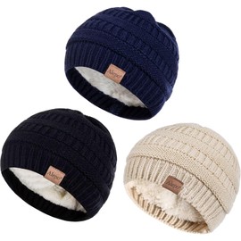 Alepo 3 Pack Baby Beanie Hats for Girls Boys, Soft Warm Fleece Lined Baby Winter Hat for Newborn Infant Toddler Kids, Cute Cozy Knitted Beanie Cap for Cold Weather-02