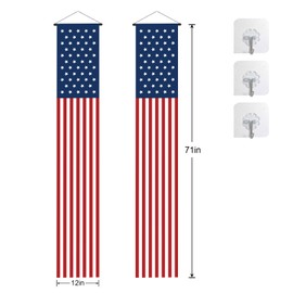 Pessbulmm 4th of July Decorations 2Pcs - 71x12 Inch American Flag Door Banner, Fade-Resistant Patriotic Porch Sign for Outdoor & Indoor Use, Perfect for Memorial Day, Home, Yard, Garage, School, Office