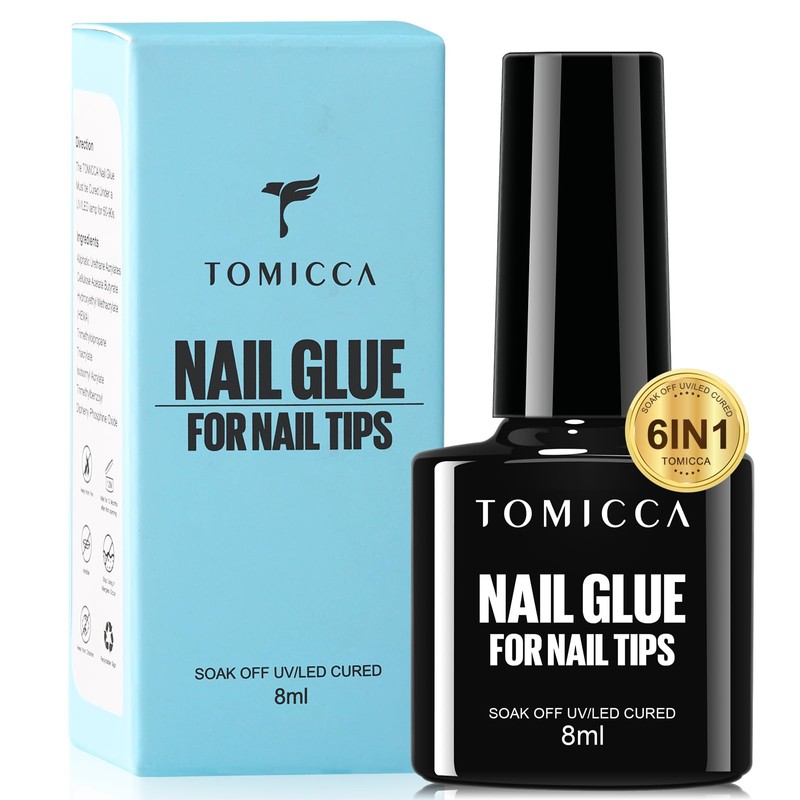 TOMICCA 6 in 1 Nail Glue for Press Ons 8ml