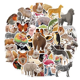 NXPWRC 50 Pieces Of Zoo Series Stickers With Bright Colors, Realistic Animal Patterns, Waterproof Material, Suitable For Diy Decoration, Easy To Apply And Remove.