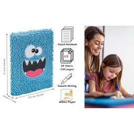 EXERZ Notizbuch A5 'flippiges Monster' Flauschig und weich, süß und funktional, Tagebuch und Notizblock für Kinder und Jugendliche. 160 linierte Seiten.