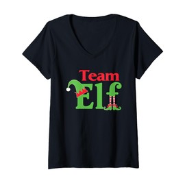 Womens Team Elf Elf Elf Elf Christmas Elf Xmas Santa Claus V-Neck T-Shirt