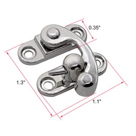 2 Pack Antique Lock Clasp 1.1 x 1.3inch, Right Latch Hook Hasp with Screws, Zinc Alloy, Mini Swing Arm Latch Plated for Jewelry Box Cabinet, Toolbox, Suitcase - Silver Tone