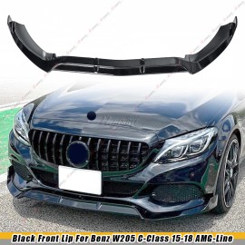MAG FOR 15-18 MERCEDES W205 C300 AMG C43 GLOSS BLK 3PCS B STYLE FRONT BUMPER LIP