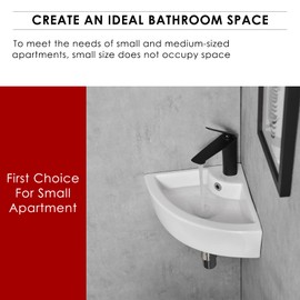 Davivy 18" x 13" Corner Bathroom Sink - White Ceramic Vessel, Small Corner Sink with Pop Up Drain and Wall Mount Installation Kit