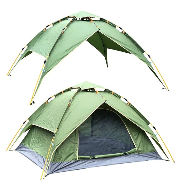 McWay Automatic Camping Tent - Instant Hydraulic Pop up Tent - Waterproof 3 Person Tent 2 in 1 w/Sun Shelter Portable & Lightweight (Green)