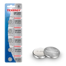 Tenergy 3 Volt Battery CR1225, Button Cell Batteries, Ideal for Thermometers, Key Fobs, Laser Pointers, Medical Devices, Calculators, and More, 5 Count