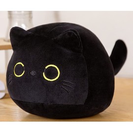 FSRONGXI 2Pcs Black Cat Plush, Black Cat Stuffed Animal, Fat Cat Stuff Plushies, Black Cat Pillow Gifts for Kids Birthday Valentines (Black cat 7.8"(20cm))