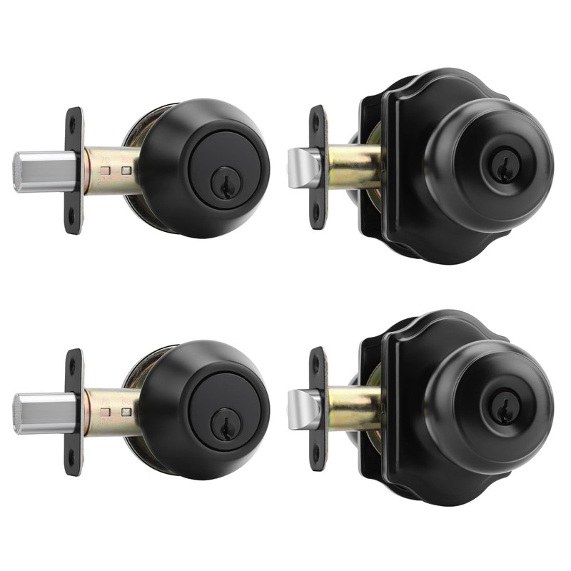 Haidms Black Exterior Deadbolt and Keyed Entry Door Knob Set,
