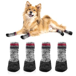 4PCS Dog Boots Pet Knit Socks, with Sturdy Anti-Slip Soft Warm Rubber Sole Waterproof Puppy Paw Protectors, Suit for Summer Rain, Winter Snow Hiking