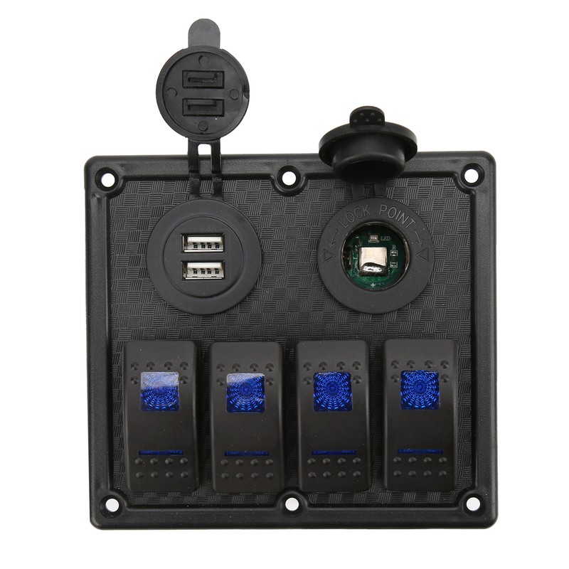 4 Gang Rocker Switch Panel LED Waterproof Dual USB Charging