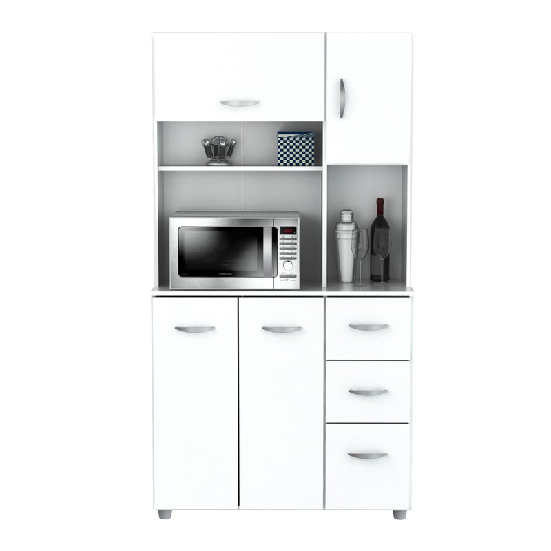 Inval America 4 Door Microwave Storage Cabinet, Laricina White