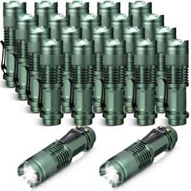 Fumete 20 Pieces LED Flashlight Mini 3 Mode Tactical Torch Small Water Resistant Pocket Flash Light Adjustable Focus Light Pen for Men, Father, Indoor Outdoor Hiking(Dark Green)