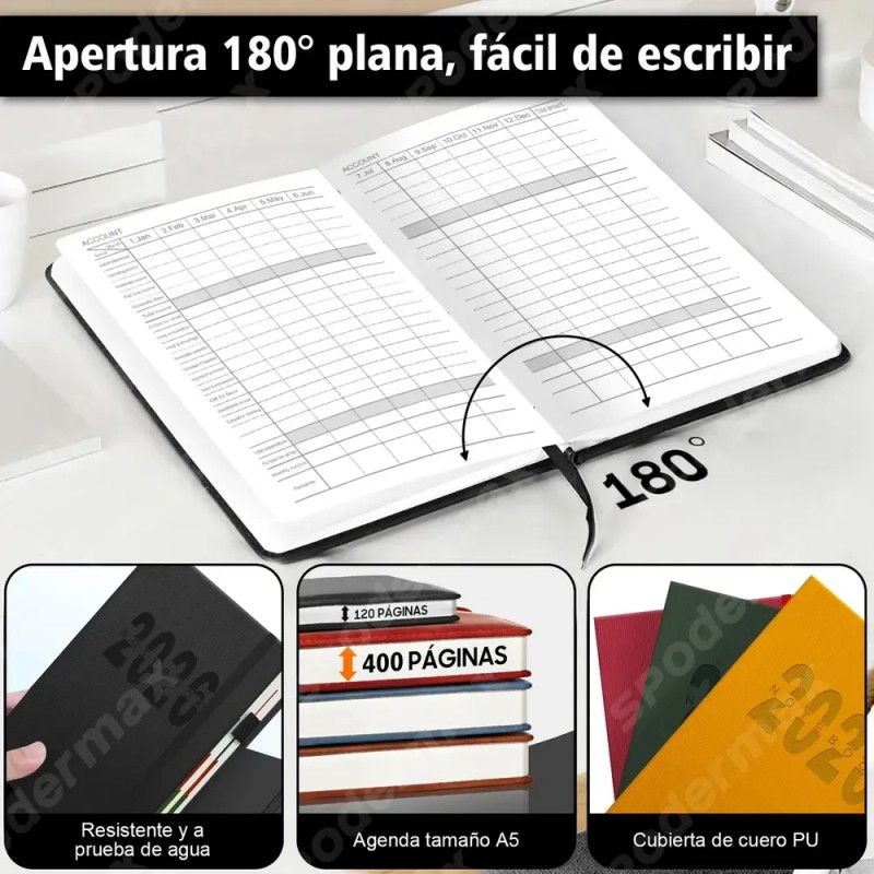 Agenda Diaria 2026 A5 Pasta Dura 320 Hojas Personalizable