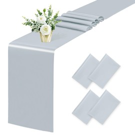 Caimkoselig 4 Pack Satin Table Runner 12x108 Inch, Silk Silver Table Runners for Wedding Banquet Party Home Decoration