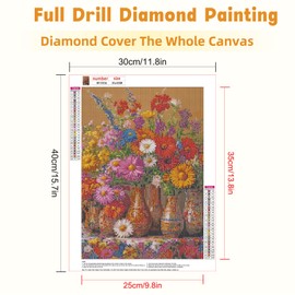 RICUVED Flowers Diamond Art Kits for Adults, 5D Diamond Painting Kits for Beginners, Full Drill Diamond Art Vase Diamond Gem Diamond Painting Kits Arts Craft for Home Wall Decor 12x16Inch