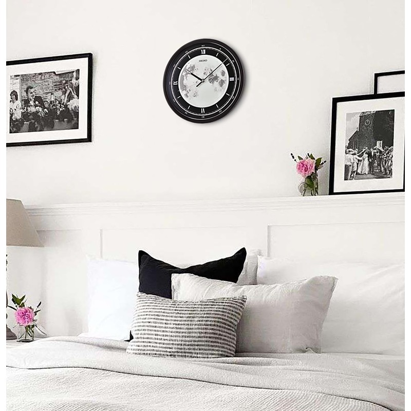 Seiko QXA831KRH Non Ticking Wall Clock, 16 Inch, Metallic Black