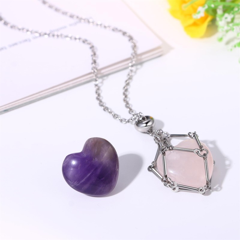 Flongo Women's Gemstone Crystal Necklace: Holder Crystal Holder Cage with