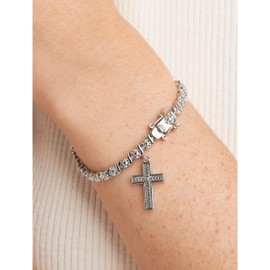 MORGAN & PAIGE Bronze Rhodium Plated Diamond Accent Cross Tennis Bracelets for Women Trendy - Charm Womens Bracelets with Diamond Accent S-Link Chain, 7.25 inch