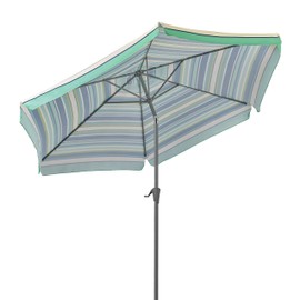 CorLiving 10ft Round Tilting Green and White Patio Umbrella