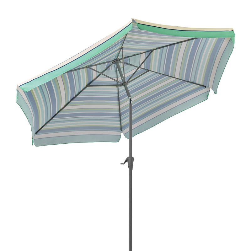 CorLiving 10ft Round Tilting Green and White Patio Umbrella