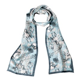 MEISEE 100% Mulberry Silk Scarf for Women 59”*6.3” Long Headscarf Neck Scarf Hair Wraps and Shawls with Gift Packed (White stripe+blue)