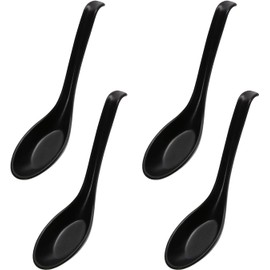 4 Pieces Soup Spoons, Plastic Soup Spoon, Wonton Soup Spoon (Black, One Size)