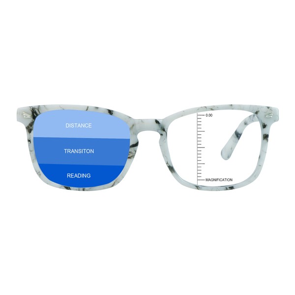 LAMBBAA Vintage Square Progressive Multifocal Presbyopic Glasses, Anti-Blue Light Glasses for Men Women Readers (Marble +0.00/+2.50 Magnification)
