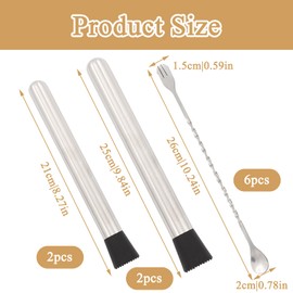 10 Inch & 8 Inch Stainless Steel Cocktail Muddler with 6 Mixing Spoon, Muddler for Cocktails and Lemonade Fruit Smasher for Drinks, for Mojito Lemon Milk Tea Bar Home Drink Making(10pcs)