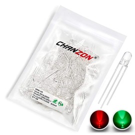 CHANZON 100 pcs 5mm Red & Green LED Diode Lights Common Cathode(Clear Round Transparent Bicolor) Bright Lighting Bulb Lamps Electronics Components Indicator Light Emitting Diodes