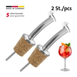 Westmark 2 Spirituosen-Ausgießer für Flaschen, Mit Klappe und Luftröhrchen, Naturkorken/Messing, Nickelfrei, Classic-Standard, Silber, 42502280