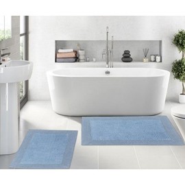 Home Weavers Luxury Collection 100% Reversible Cotton Bathroom Rugs Set, Washable Rug, Soft Cotton Extra Soft and Absorbent Bath Rug, Bath Mat Set, Bath Floor Mat Non Slip, 2 Piece Set(S+L), Blue
