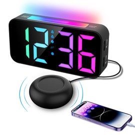 UPOWA Extra Loud Alarm Clock with Bed Shaker for Heavy Sleepers, Deaf, Elderly, 110dB Loud Vibrating Alarm Clock, Digital Clock with Large Display & 5 Dimmer, 8-Color Night Light (A1)