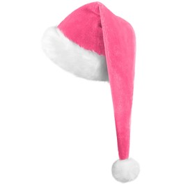 KONVINIT Christmas Hat Santa Hat for Adults,Plus Long Xmas Hat Luxury Santa Claus Hat,Christmas Party Hat for Men and Women,Christmas Accessory for Christmas Party or Costume,pink