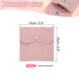 PATIKIL 4x4 Inch Jewelry Pouch, 8 Pcs Soft Velvet Pouches with Snap Button Portable Storage for Rings Necklace Bracelet Earring Watch, Pink