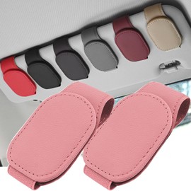 2Pack Car Sunglasses Holder Glasses Hanger Clip for Car Sun Visor with Magnetic Leather Adsorption (Pink)
