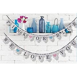 Gender Reveal Party Baby Shower Decorations PINK OR BLUE WE LOVE YOU Banner - Pregnancy Announcement (T shirt Shape)