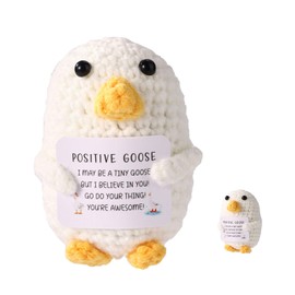 TOYMIS Positive Knitted Goose, Creative Emotional Support Plush Positive Wool Potato Crochet Goose Knitted Toy Doll Cheering Up Gift for Families Friends Birthday Party Decoration (White)