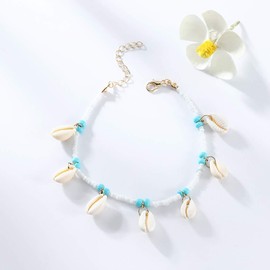 Chicque Bohemian Shell Pendant Anklet Turquoise Bead Foot Accessories Beach Ankle Bracelets for Women and Girls