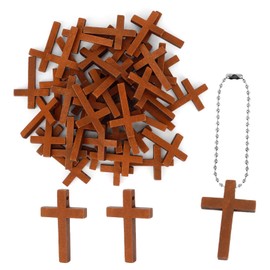 XiuGlimpse Cross, 50PCS Cross with Chain Cross Pendant, Easter Cross, Pocket Cross, Mini Cross,Crosses for Crafts, Prayer Cross,Wooden Cross Keychain, Wooden Cross Necklaces, Wooden Craft Supplies