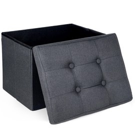 LotFancy Storage Ottoman, Foot Rest Ottoman, 17x13x13 inch, Small Ottoman for Living Room, Footstool, Faux Linen, Grey