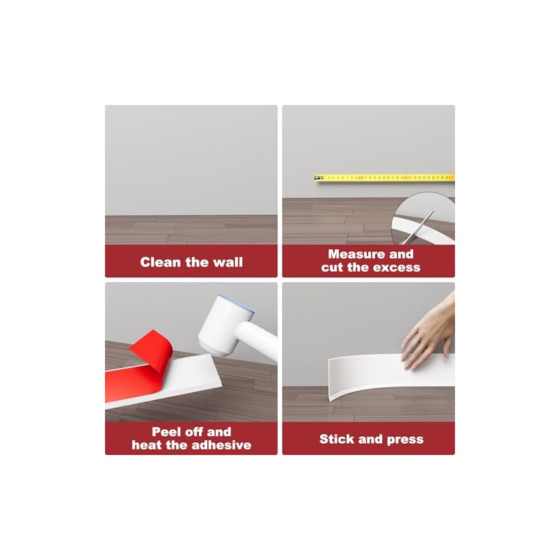Flexible Vinyl Baseboard Trim, 4 Inch Peel and Stick Baseboard